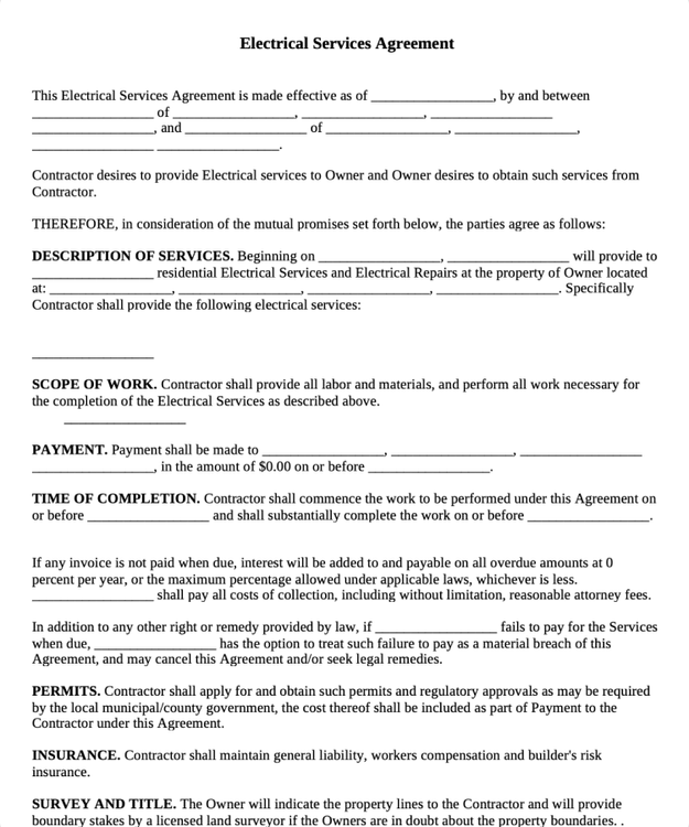 Electrical Service Agreement Template & Sample | Create in a Few Сlicks
